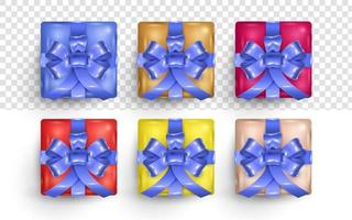 kleurrijke 3D-realistische geschenkdoos met blauw lint vector
