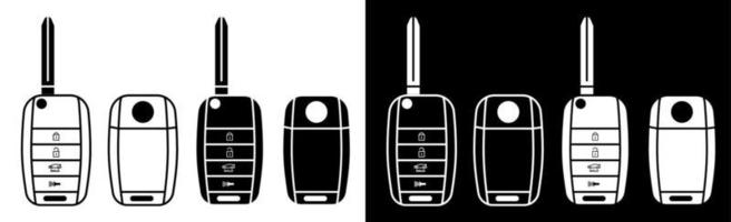 opvouwbare autosleutel. auto alarm, sleutelhanger. zwart-wit vector in vlakke en lineaire stijl