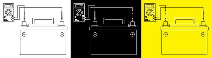 auto-accu, het laadniveau meten met een digitale multimeter. batterijvermogen behouden. service in auto reparatiewerkplaats. vector