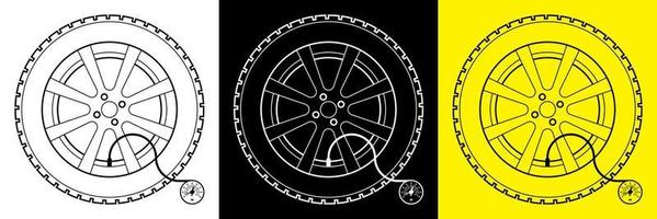 wiel met monometer. bandenspanning controleren. auto-onderhoud in servicecentrum. veilig rijden. vector