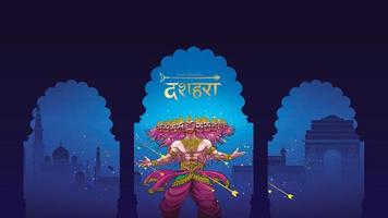 creatieve vectorillustratie van lord rama doden ravana in happy dussehra navratri poster festival van india. vertaling dussehra vector