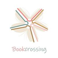 paginasjabloon met boeken of banner bookcrossing vectorillustratie. het concept van onderwijs en kennis, de cyclus van boeken. literatuuruitwisselingsevenement, bibliotheekdag, cultuurfestival vector