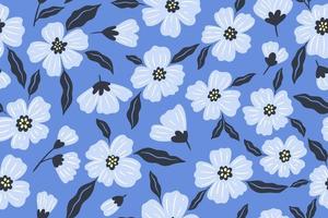 naadloos patroon met witte bloemen op een blauwe achtergrond. vectorafbeeldingen. vector