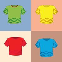 set kleurrijke t-shirts met golvende strepen op een gekleurde achtergrond vector