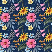 kleurrijke bloemen op donkerblauw naadloos patroon als achtergrond. vector