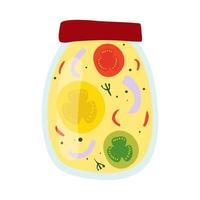 zelfgemaakte pot voor het bewaren van fruit en groenten. glazen potten met ingeblikte groenten, compotes en bessenjam. winter benodigdheden. herfst oogstseizoen. vector