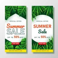 zomer verkoop banner met tropische bladeren vector