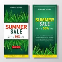 zomer verkoop banner met tropische bladeren vector