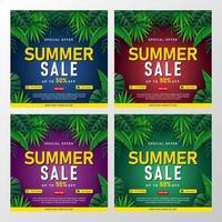 zomer verkoop banner met tropische bladeren vector