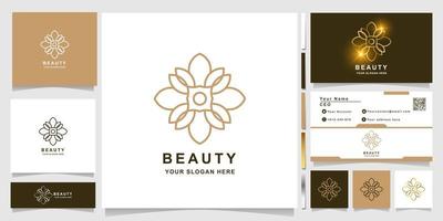 schoonheid, bloem, boetiek of ornament logo sjabloon met visitekaartje ontwerp. kan worden gebruikt voor spa-, salon-, schoonheids- of boetieklogo-ontwerp. vector