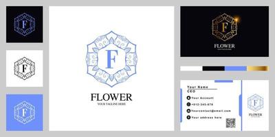 letter f luxe sieraad bloem of mandala frame sjabloon embleemontwerp met visitekaartje. vector