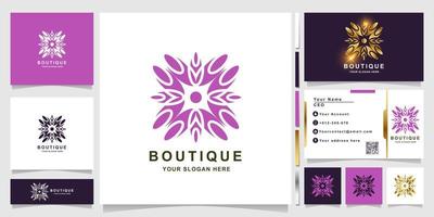 natuur, bloem, boetiek of ornament logo sjabloon met visitekaartje ontwerp. kan worden gebruikt voor spa-, salon-, schoonheids- of boetieklogo-ontwerp. vector