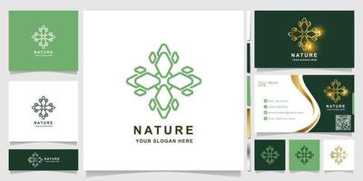 natuur, bloem, boetiek of ornament logo sjabloon met visitekaartje ontwerp. kan worden gebruikt voor spa-, salon-, schoonheids- of boetieklogo-ontwerp. vector