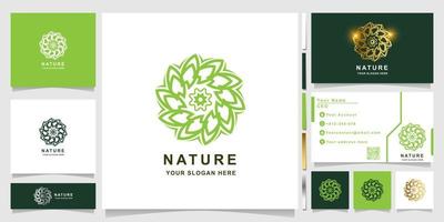 natuur, bloem, boetiek of ornament logo sjabloon met visitekaartje ontwerp. kan worden gebruikt voor spa-, salon-, schoonheids- of boetieklogo-ontwerp. vector