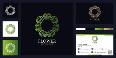 bloem, mandala of ornament luxe logo sjabloonontwerp met visitekaartje. vector