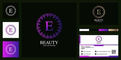 letter e luxe sieraad bloem frame logo sjabloonontwerp met visitekaartje. vector