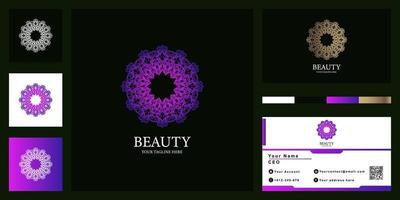 bloem, mandala of ornament luxe logo sjabloonontwerp met visitekaartje. vector
