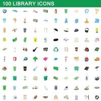 100 bibliotheek iconen set, cartoon stijl vector