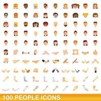 100 mensen iconen set, cartoon stijl vector