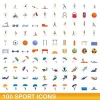 100 sport iconen set, cartoon stijl vector