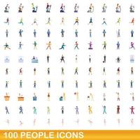 100 mensen iconen set, cartoon stijl vector