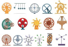 perpetuum mobile iconen set, cartoon stijl vector