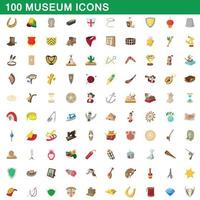 100 museum iconen set, cartoon stijl vector