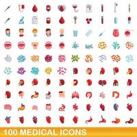 100 medische iconen set, cartoon stijl vector