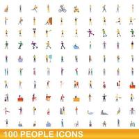 100 mensen iconen set, cartoon stijl vector