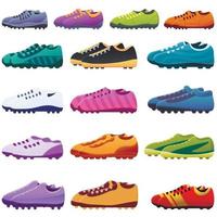 voetbalschoenen iconen set, cartoon stijl vector