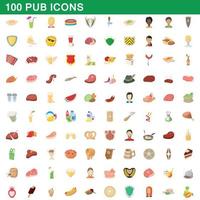 100 pub iconen set, cartoon stijl vector