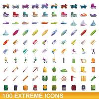 100 extreme iconen set, cartoon stijl vector