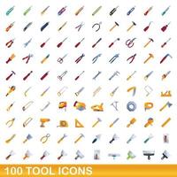 100 gereedschap iconen set, cartoon stijl vector