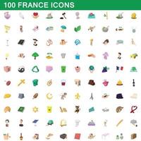 100 frankrijk iconen set, cartoon stijl vector