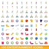 100 entertainment iconen set, cartoon stijl vector