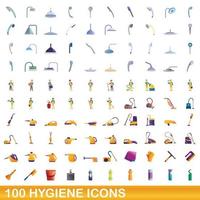 100 hygiëne iconen set, cartoon stijl vector