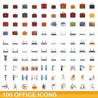 100 kantoor iconen set, cartoon stijl vector