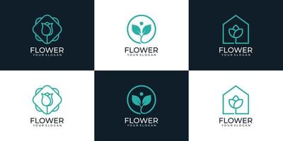 set van minimale lineaire schoonheid bloemen logo boutique gezondheid wellness inspiratie vector