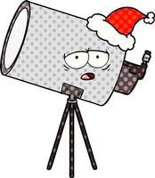 stripboekstijlillustratie van een verveelde telescoop met gezicht met een kerstmuts vector