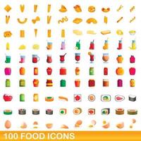 100 voedsel iconen set, cartoon stijl vector