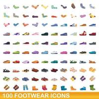 100 schoenen iconen set, cartoon stijl vector