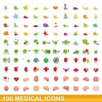 100 medische iconen set, cartoon stijl vector