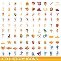 100 geschiedenis iconen set, cartoon stijl vector