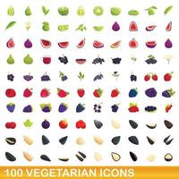 100 vegetarische iconen set, cartoon stijl vector