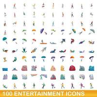 100 entertainment iconen set, cartoon stijl vector