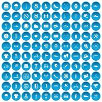 100 sneakers iconen set blauw vector