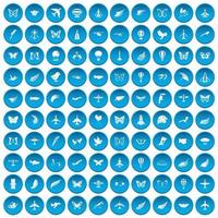 100 vliegen iconen set blauw vector