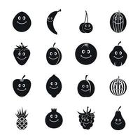 lachende fruit iconen set, eenvoudige stijl vector