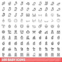 100 baby iconen set, Kaderstijl vector