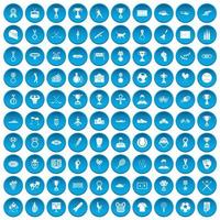 100 medaille iconen set blauw